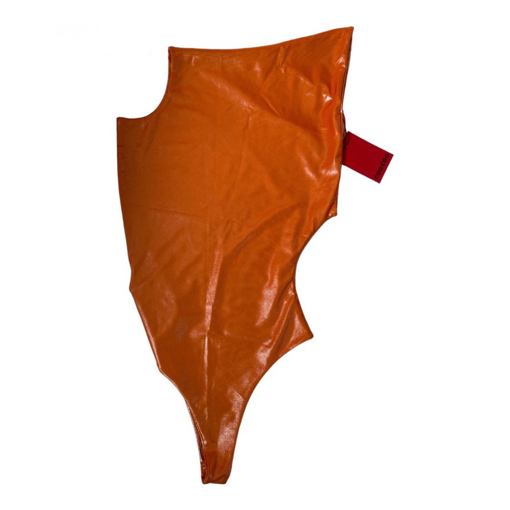 Coucoo Jani Bodysuit Orange Satsuma Skin Metallic One-Shoulder Size M NWT - Picture 3 of 8